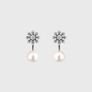 Brincos Iconic - joia em ouro branco com pérola e diamantes naturais